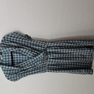 Womens Dress Maison Jules Teal/ Cream Flower Dress Sz Small Cottagecore/office